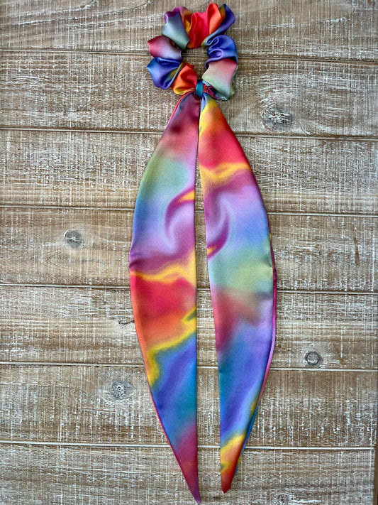Watercolor Rainbow Scarf 'n Bow Scrunchie