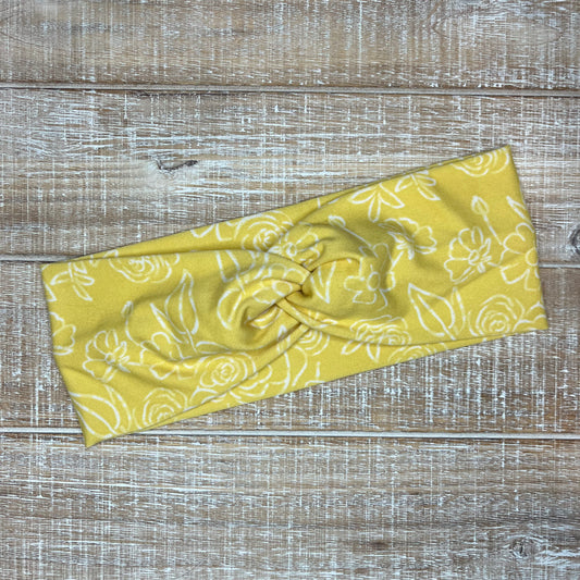 Yellow Outlined Floral Untangled Headwrap