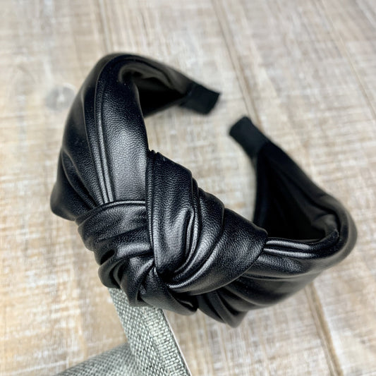 Black Faux Leather Top-Knotch Headband